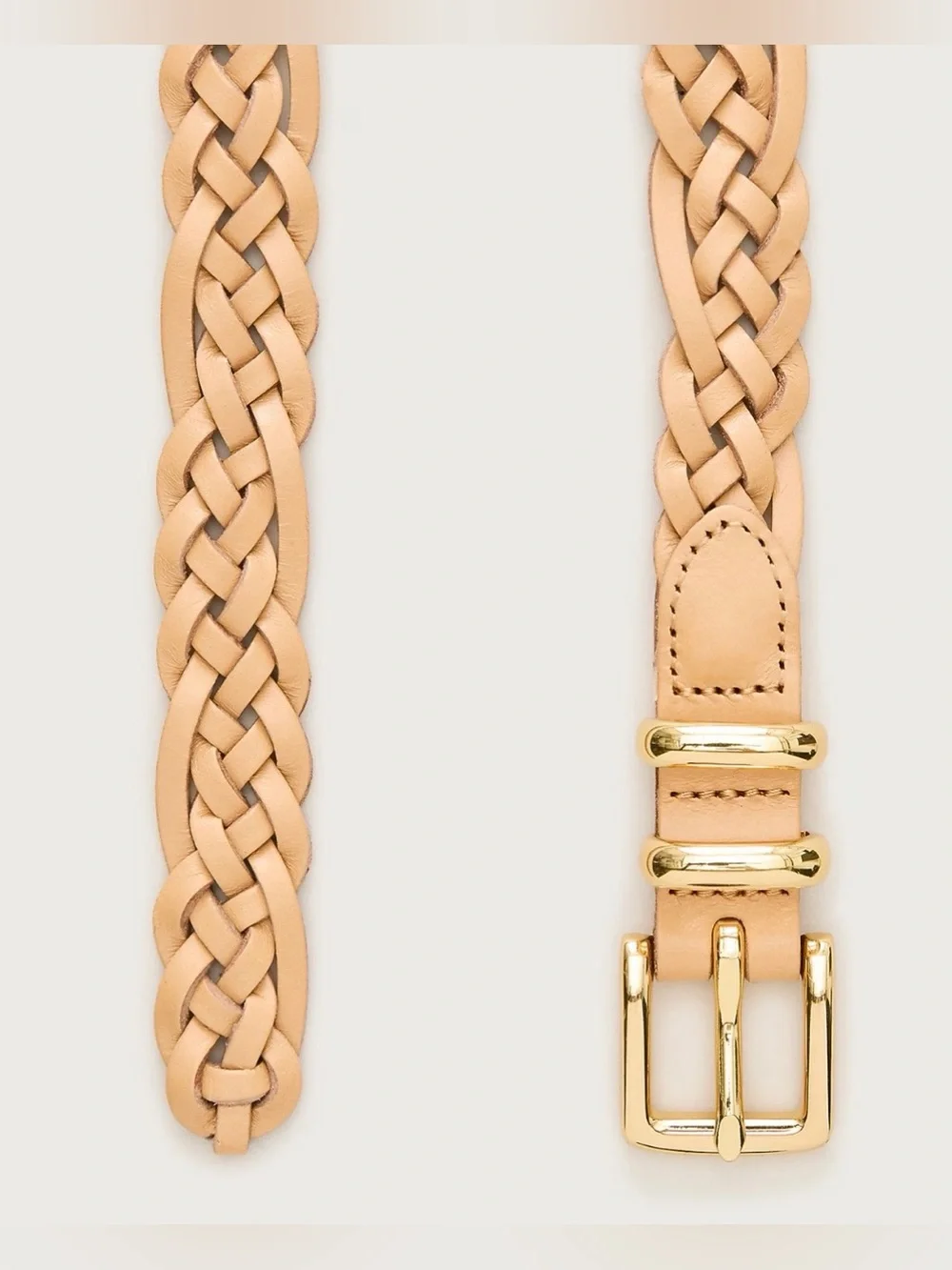 NEW J. Crew Skinny braided belt in Italian leather Raw Cashew CR824 $70 M/L